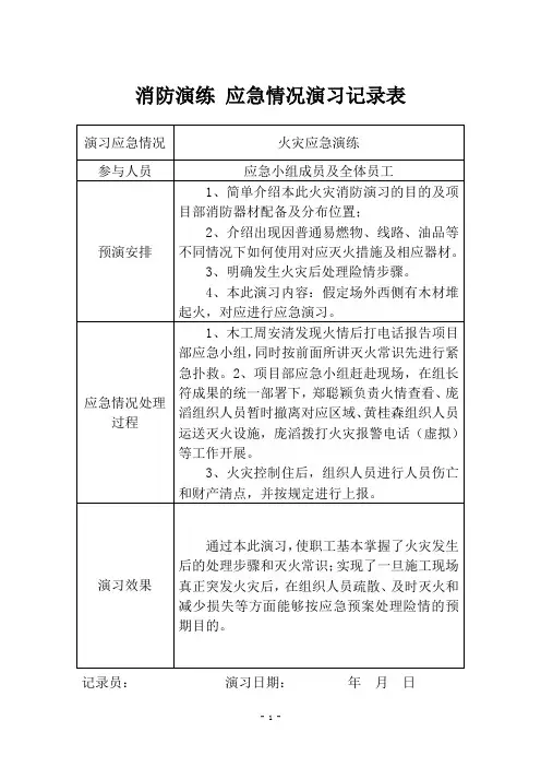 消防演练 应急情况演习记录表