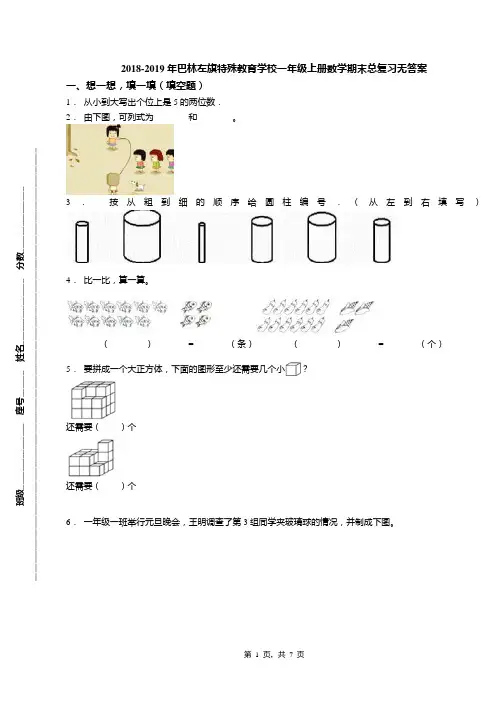 2018-2019年巴林左旗特殊教育学校一年级上册数学期末总复习无答案
