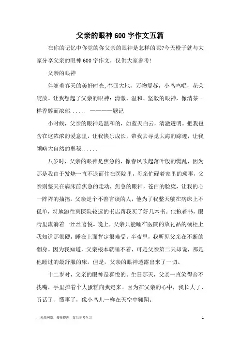 父亲的眼神600字作文五篇