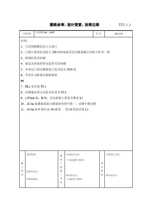 图纸会审、设计变更、洽商记录