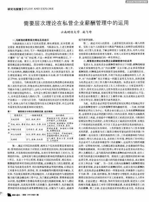 需要层次理论在私营企业薪酬管理中的运用