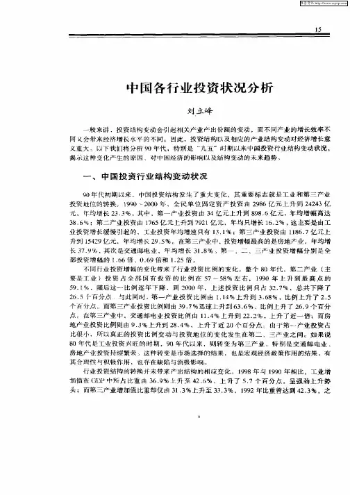 中国各行业投资状况分析