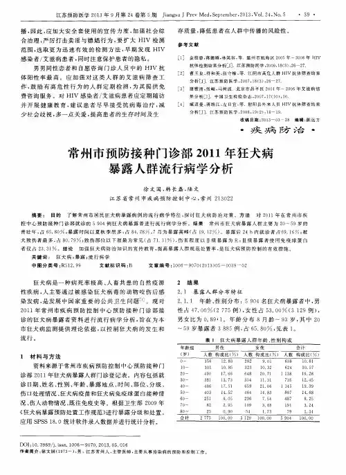 常州市预防接种门诊部2011年狂犬病暴露人群流行病学分析