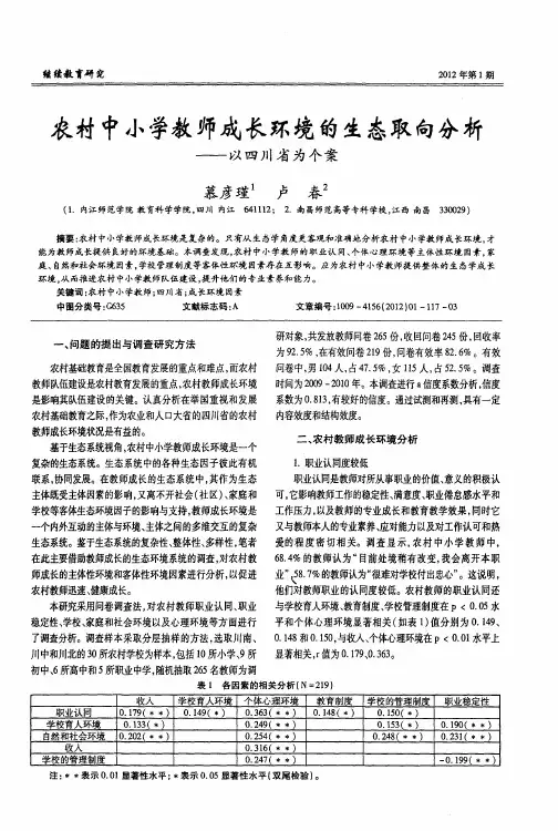 农村中小学教师成长环境的生态取向分析——以四川省为个案