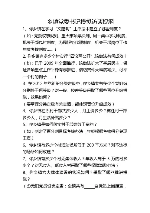 乡镇党委书记模拟访谈提纲