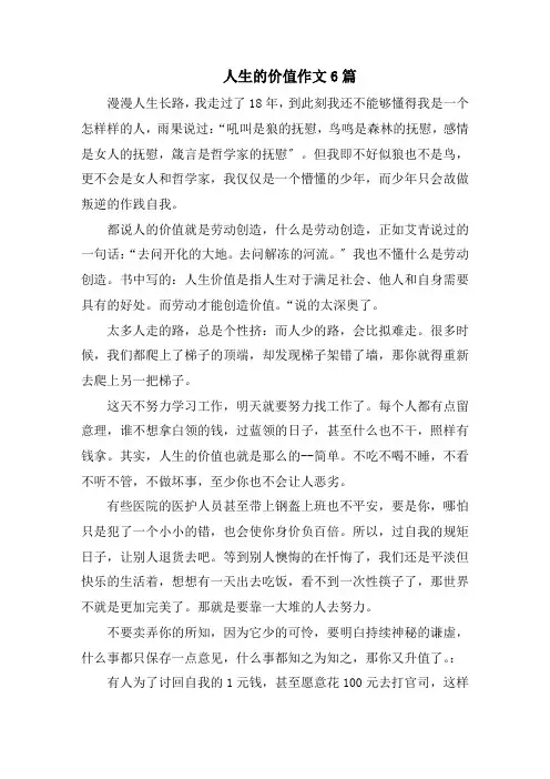 人生的价值作文6篇精选