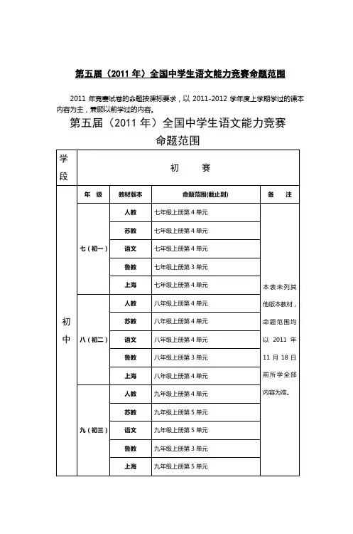 第五届(2011年)全国中学生语文能力竞赛命题