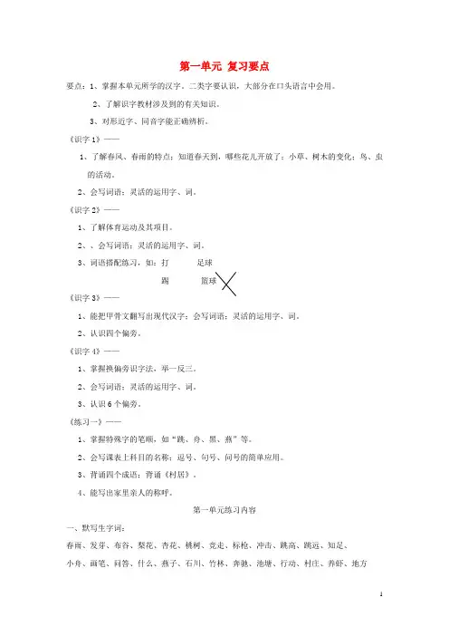 一年级语文下册 第1-8单元复习要点 苏教版1