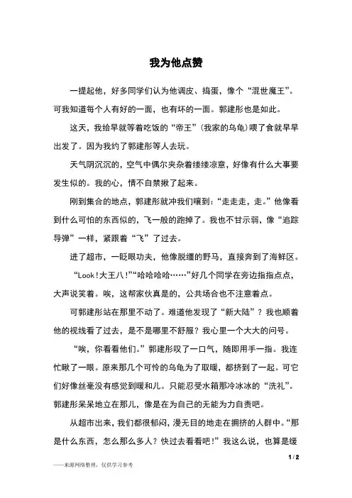 我为他点赞_六年级作文