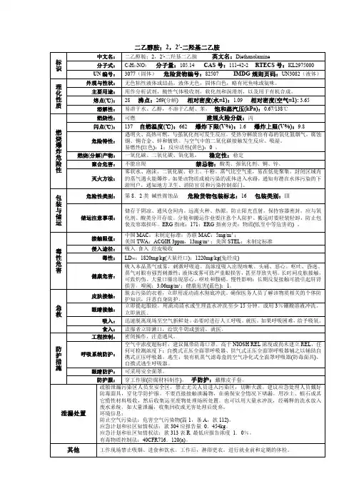 二乙醇胺;2,2′-二羟基二乙胺化学品安全技术说明书MSDS