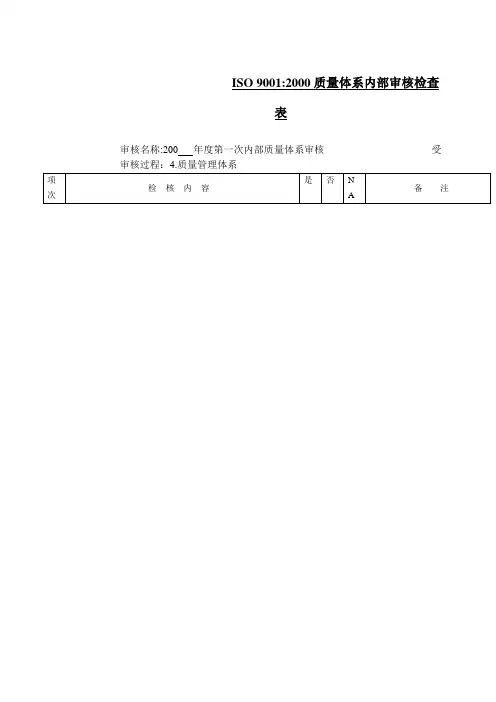 ISO质量体系内部审核检查表 2