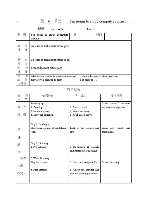 Unit 6 I'm going to study computer science教案