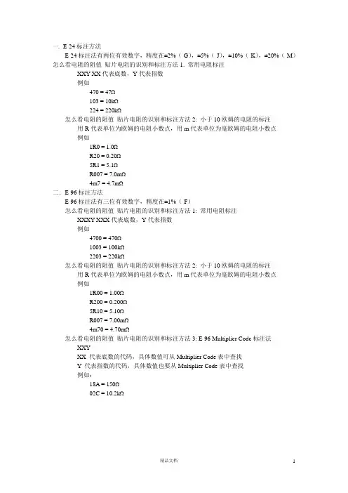 贴片电阻的识别和标注方法