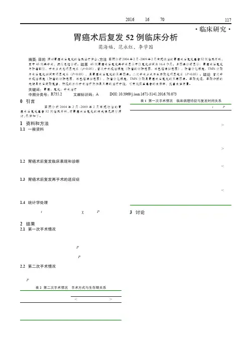 胃癌术后复发52例临床分析