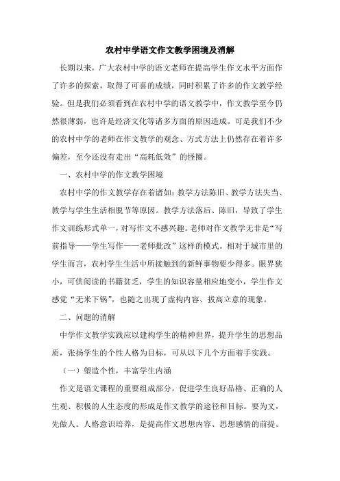 农村中学语文作文教学困境及消解