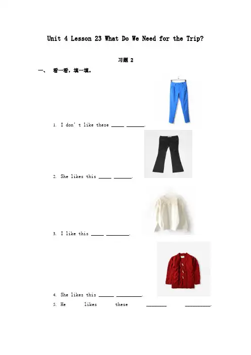 最新冀教版小学英语五年级上册Unit 4 Lesson 23 What Do We Need for the Trip 重点习题 2