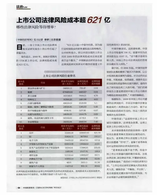 上市公司法律风险成本超621亿 哪些法律风险等待埋单？
