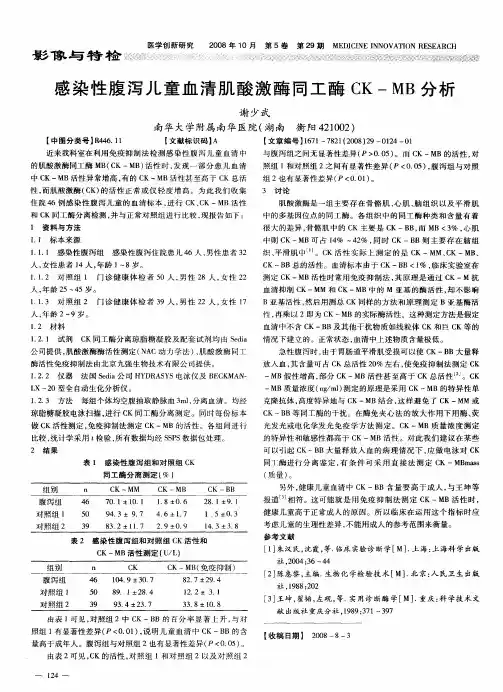 感染性腹泻儿童血清肌酸激酶同工酶CK—MB分析