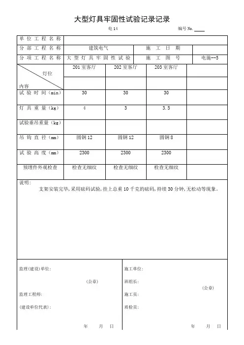 大型灯具牢固性试验记录记录