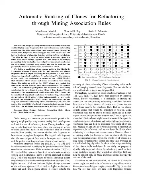 2014.Automatic Ranking of Clones for Refactoring through Mining Association Rules10页