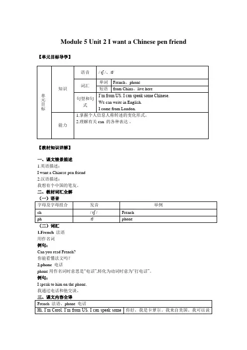 小学英语精讲精析 I want a Chinese pen friend