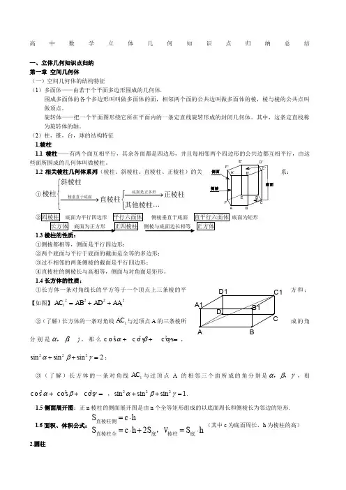 高中数学立体几何知识点归纳总结 2