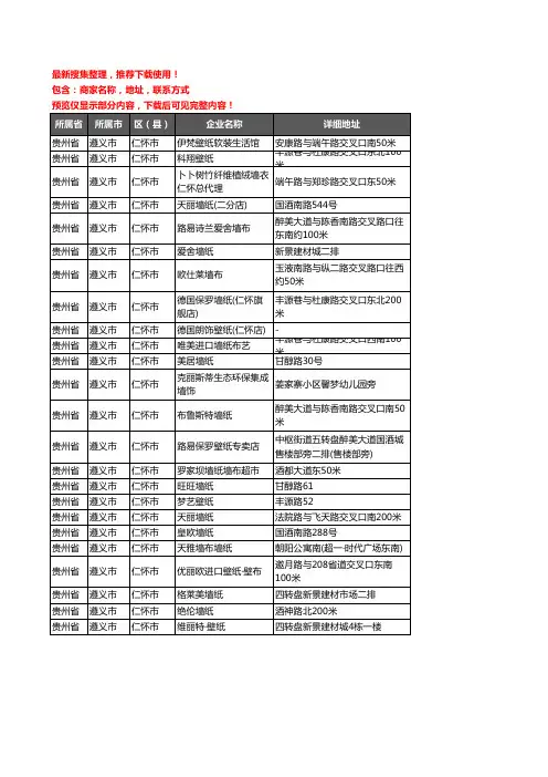 新版贵州省遵义市仁怀市壁纸企业公司商家户名录单联系方式地址大全24家
