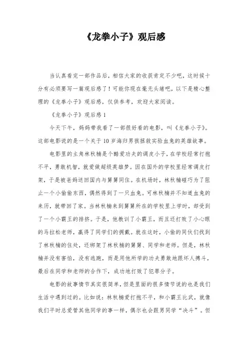 《龙拳小子》观后感
