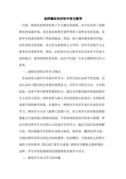 怎样搞好农村初中语文教学论文