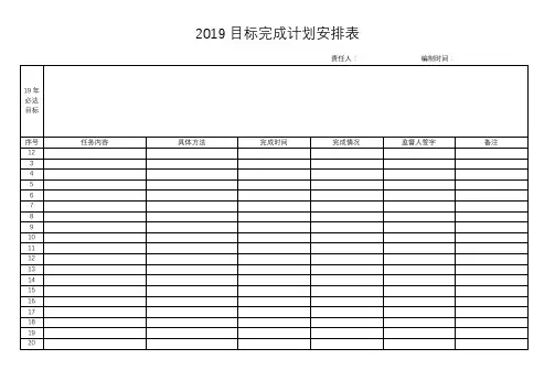 2019目标完成计划安排表