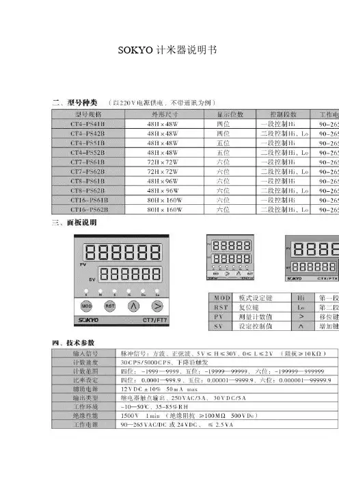 SOKYO计米器说明书
