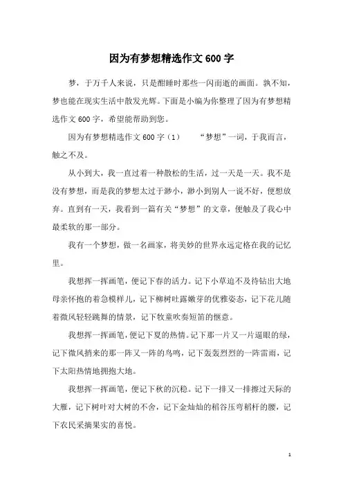 因为有梦想精选作文600字
