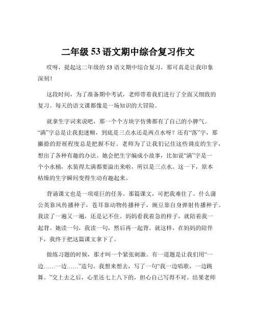 二年级53语文期中综合复习作文