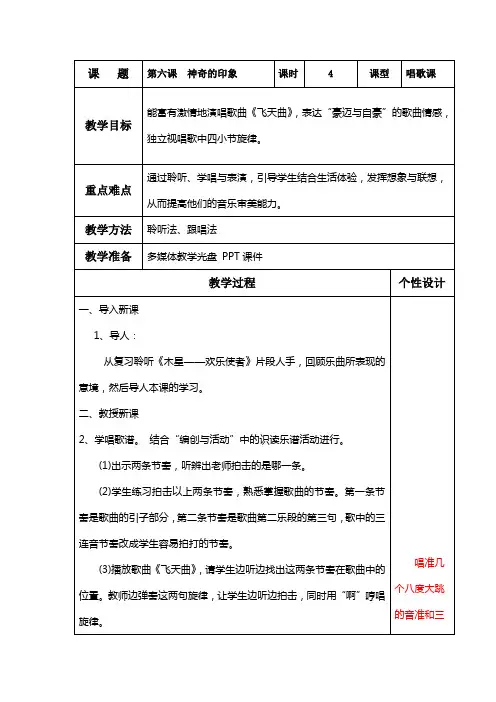 六下音乐第六课4飞天曲