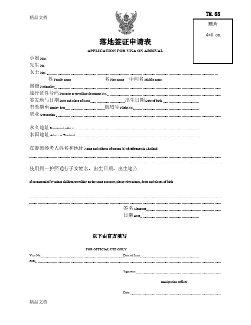 泰国落地签最新表格-chinese(汇编)