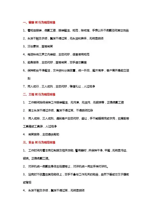 员工BI规范检查标准
