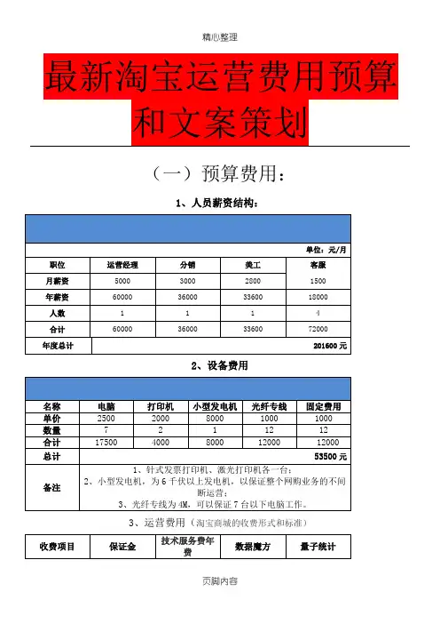 最新天猫和淘宝运营费用预算和文案策略分析