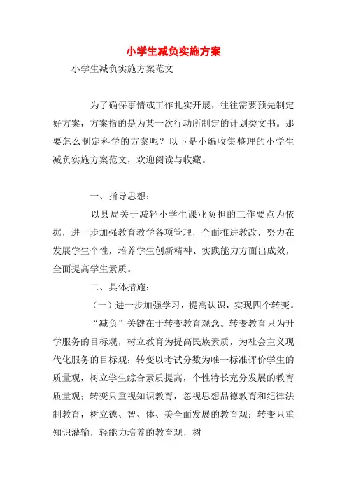 小学生减负实施方案