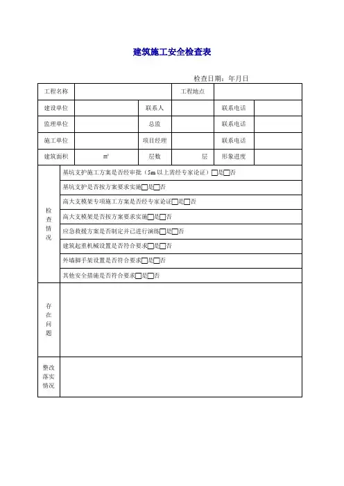 建筑施工安全检查表