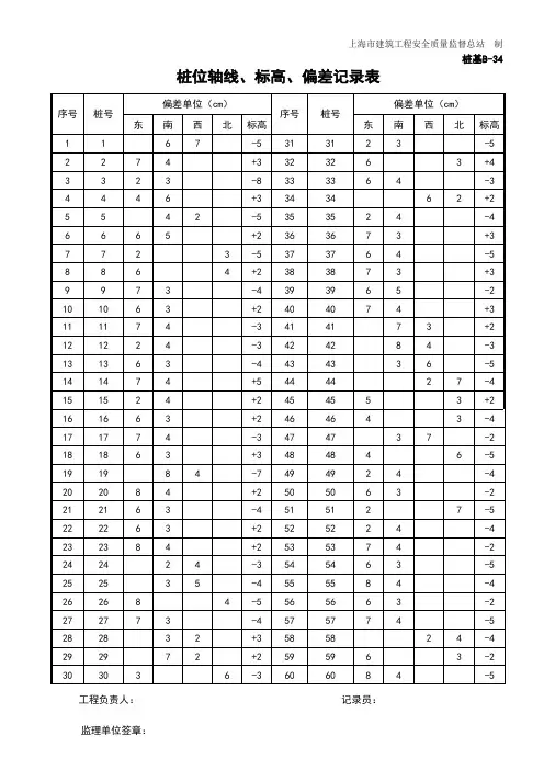桩位偏差汇总表