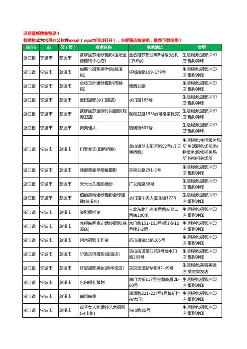 2020新版浙江省宁波市慈溪市婚纱摄影工商企业公司商家名录名单黄页联系方式电话大全36家