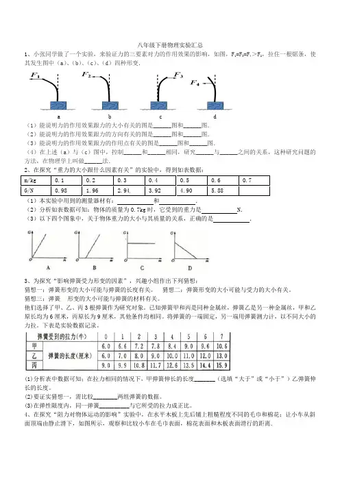 (完整版)八年级下册物理实验汇总