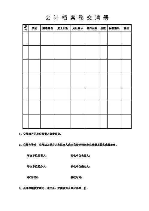 会计档案移交、销毁清册