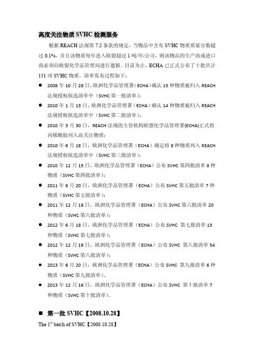 第一至十批SVHC候选物质清单