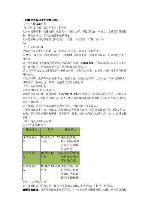 饭店管理原理期末考试重点