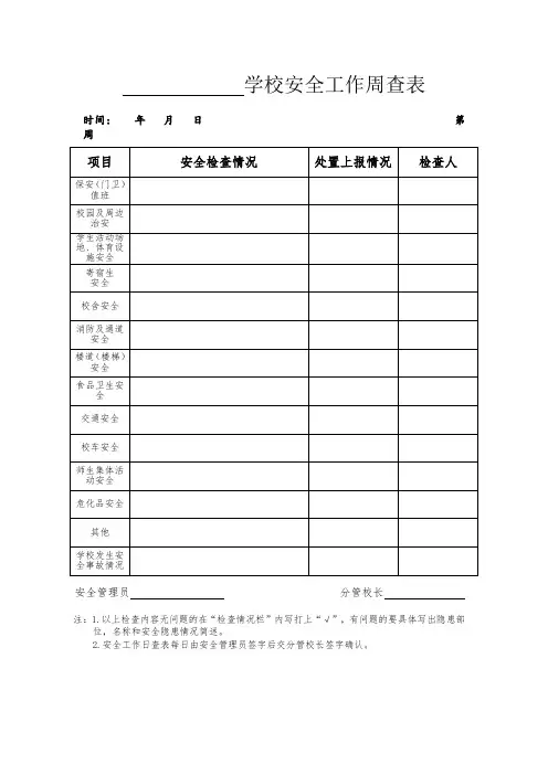 学校安全工作周查表