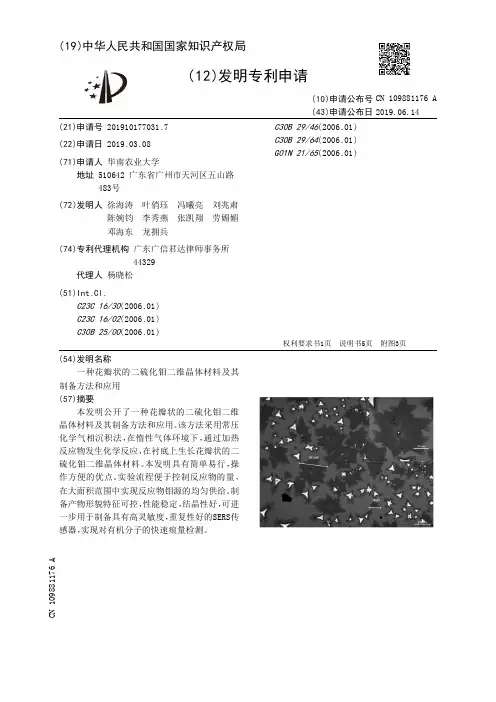 【CN109881176A】一种花瓣状的二硫化钼二维晶体材料及其制备方法和应用【专利】