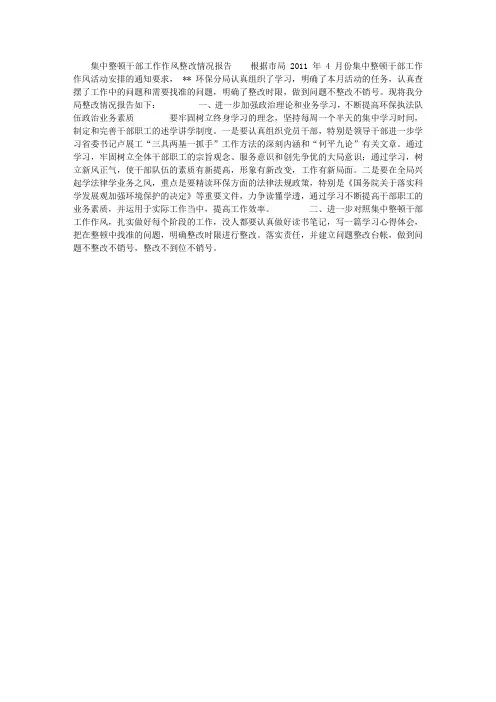 集中整顿干部工作作风整改情况报告