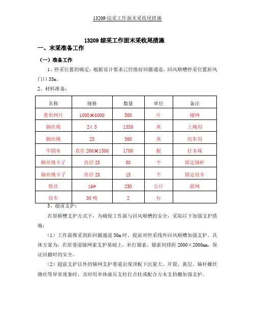 13209工作面收尾措施