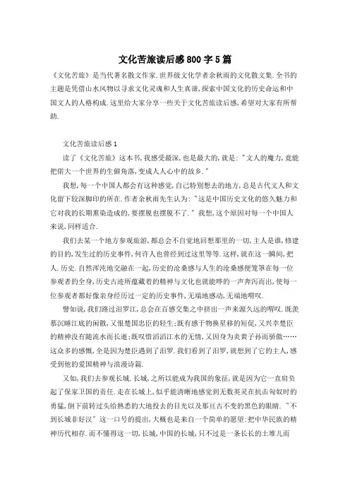 文化苦旅读后感800字5篇